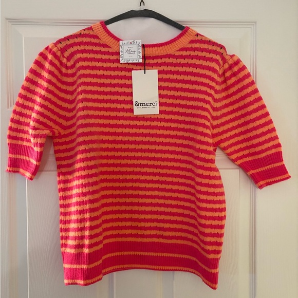 &merci Sweaters - &merci Women's Striped Sweater - Red and Orange